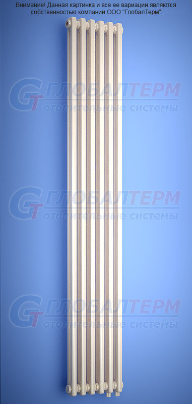 Вертикальный радиатор стальной трубчатый Purmo Delta LaserVent 2180 / 6 секций, нижнее подключение (VLO), с вентилем. Цвет RAL 9001 (кремовый).